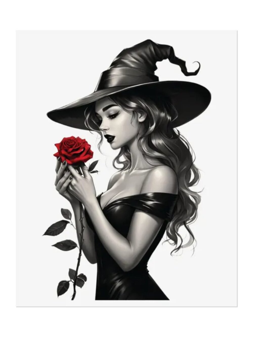 Gothic Witch Rose Poster 12x16 Black & Red Witchy Wall Art Dark Academia Decor
